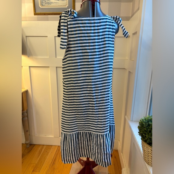 Italian Linen Blue and White Striped Sleeveless Dress Size Large - Picture 3 of 8